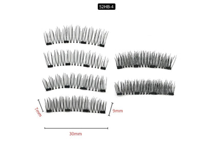 Four magnet false eyelashes in imported fibre with hand made construction and optional eyelash curler