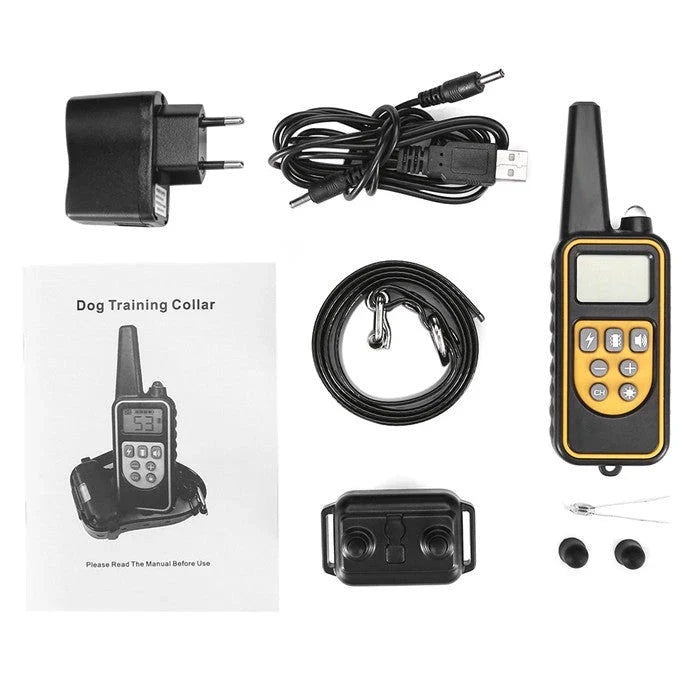 Electric dog training collar with remote control, adjustable levels, and waterproof design