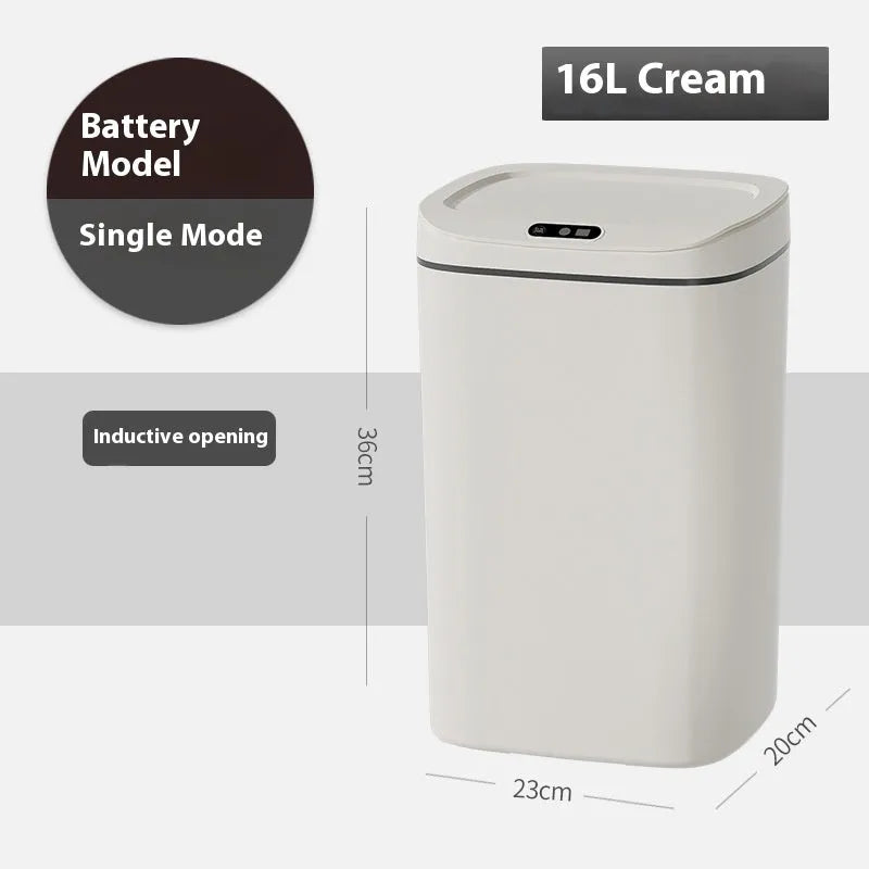 Square automatic induction garbage bin with sensor opening lid in milky white colour variant