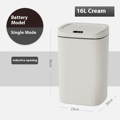 Square automatic induction garbage bin with sensor opening lid in milky white colour variant