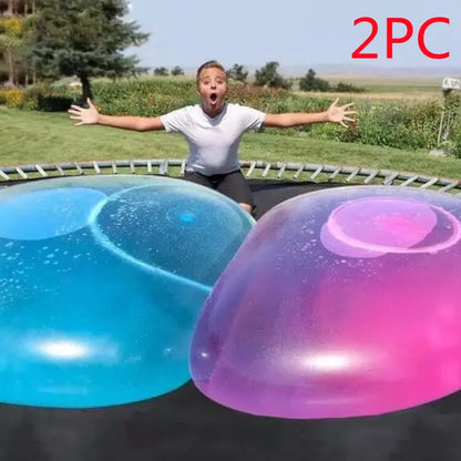 TPR inflatable ball in blue colour showing 70cm diameter measurement with self-sealing valve visible
