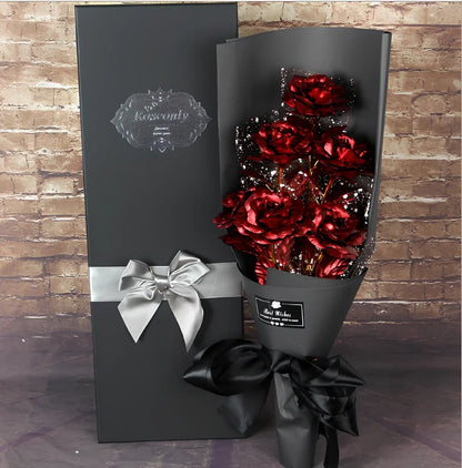 24K golden foil rose bundle in red, 9 stems, 30 cm tall for Valentine's gifting and home decor
