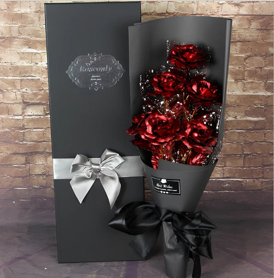 24K golden foil rose bundle in red, 9 stems, 30 cm tall for Valentine's gifting and home decor