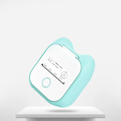 Compact Bluetooth-enabled thermal label printer in white, pink, and green colors with various label options