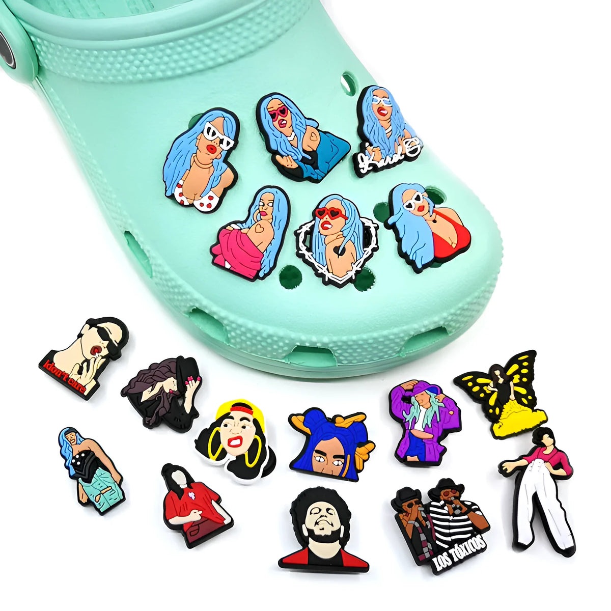 Removable cartoon shoe sticker in PVC with picture colour shoe flower design for decorating shoes