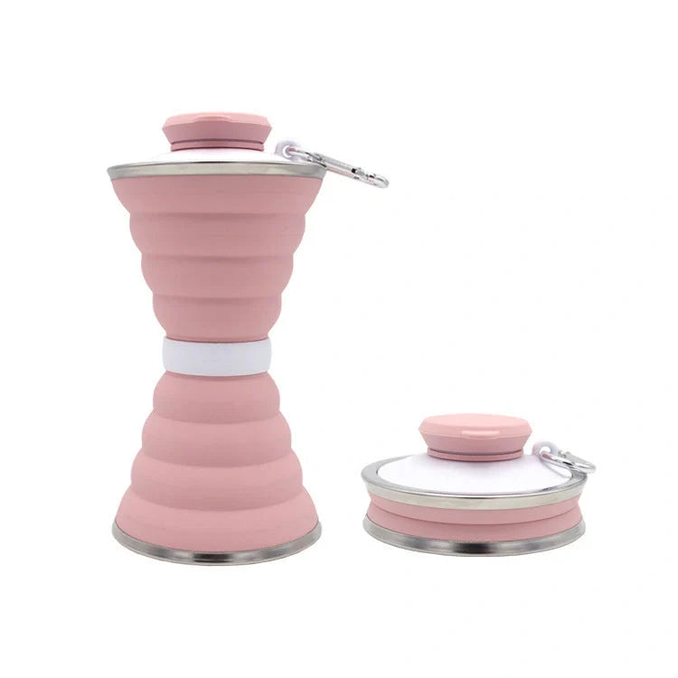 500ml foldable silicone water bottle in various colors, showcasing its compact and leak-proof design