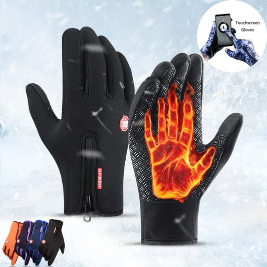 Pair of durable touchscreen-compatible winter riding gloves in various colors