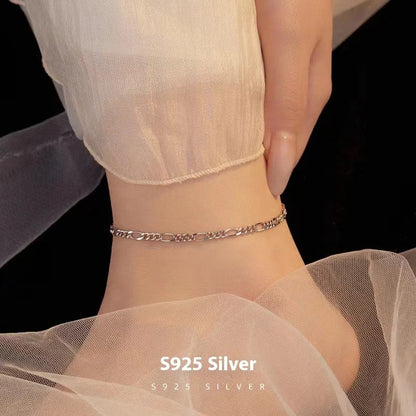S925 Sterling Silver Hip Hop Anklet Bracelet Unisex White Gold Color
