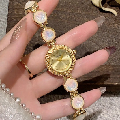 Women's quartz watch with 25mm round dial in a choice of six colours including Milky White, Dark Green, and Cherry Pink.