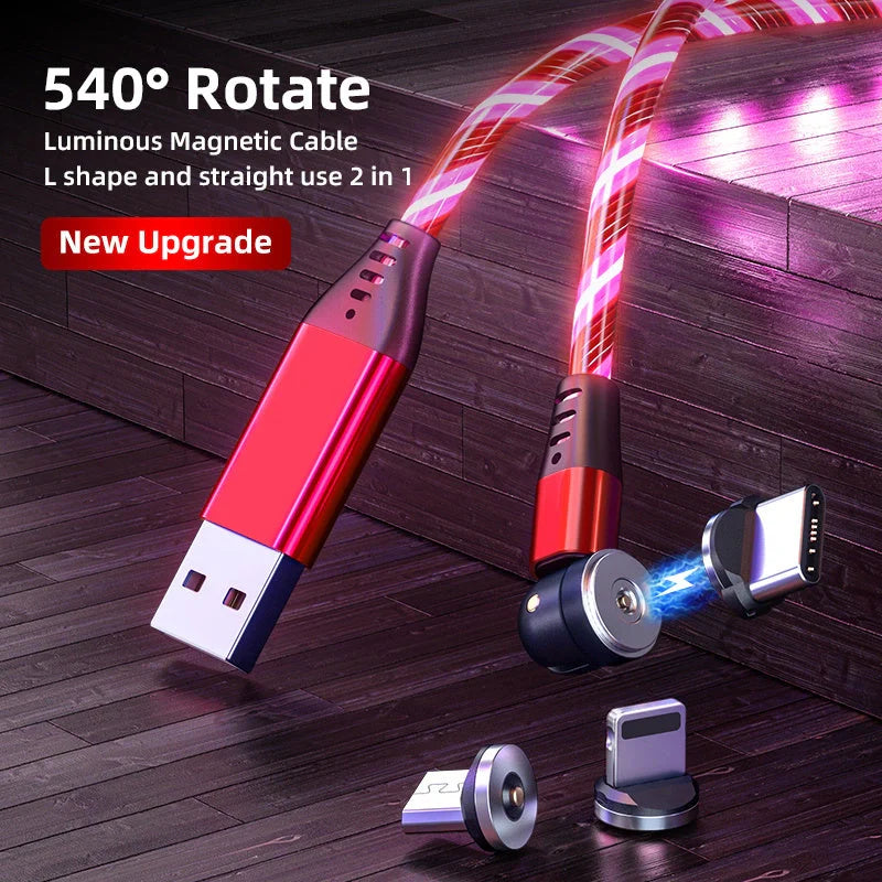 540 Rotate Luminous Magnetic Cable with LED lights and fast charging