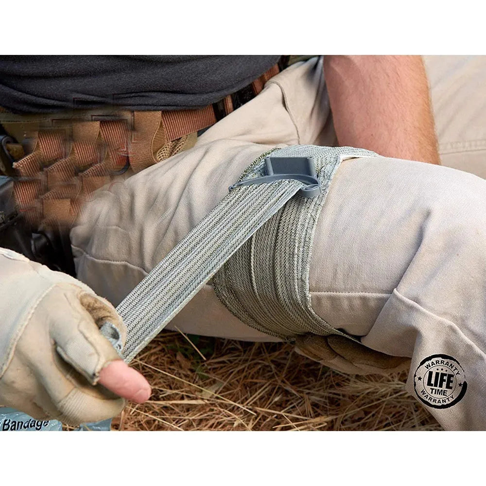 Simple and portable outdoor hemostatic bandage with sterile gauze tape in 10cm or 15cm sizes for emergency first aid