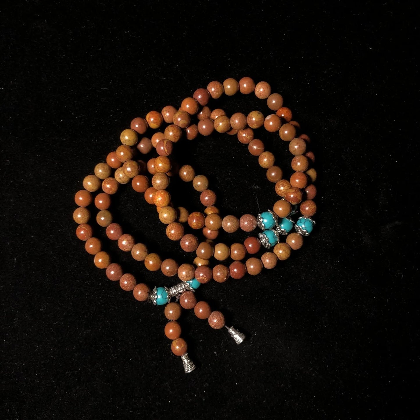 Handmade geometric stone bead bracelet with 108 Lvzhu hand-polished beads