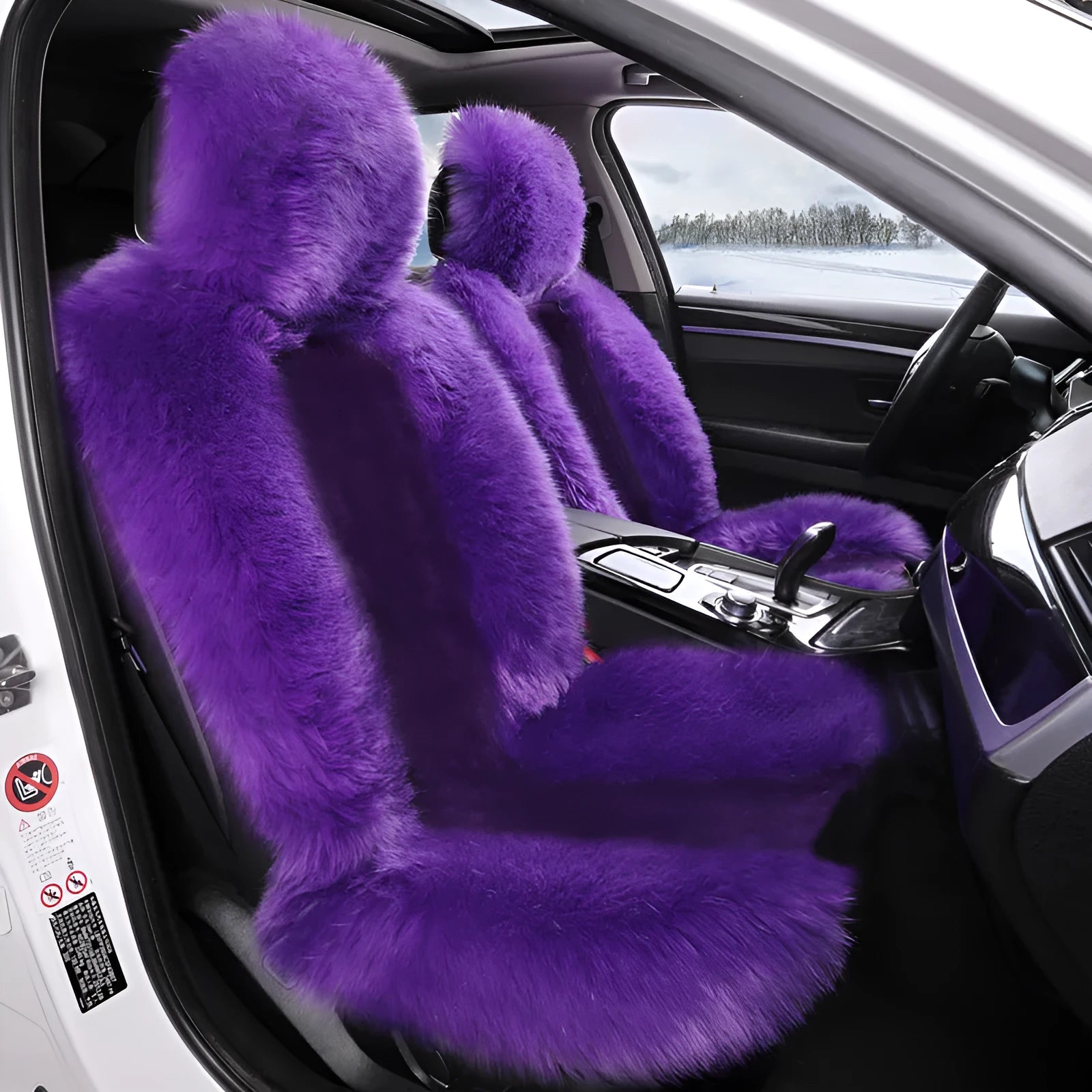 Purple plush fleece car seat cushion set for driver and passenger winter warmth