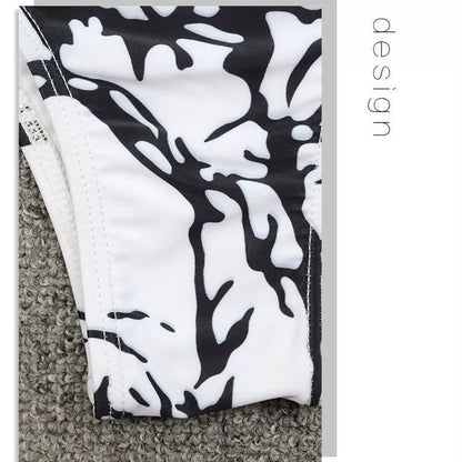 Ladies black and white tie-dye bikini swimwear with adjustable ties