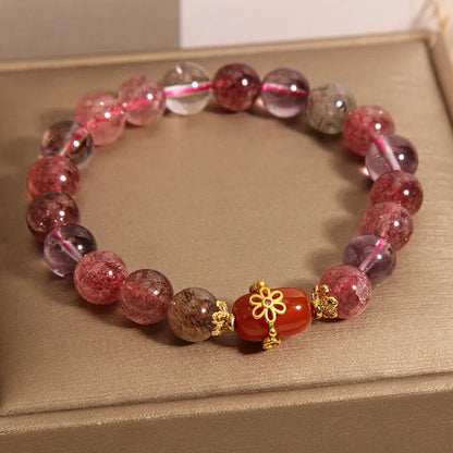 Red agate Super Seven crystal bracelet with cartoon style design for women