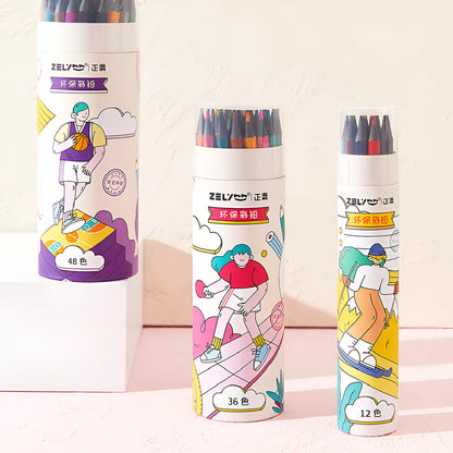 Zhenglin sports theme colour pencils in 24 or 36 colour sets with paper barrels