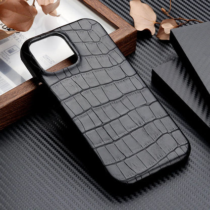 Leather grain oil edge iPhone cover in PC and PU leather, available in black, green, blue and yellow