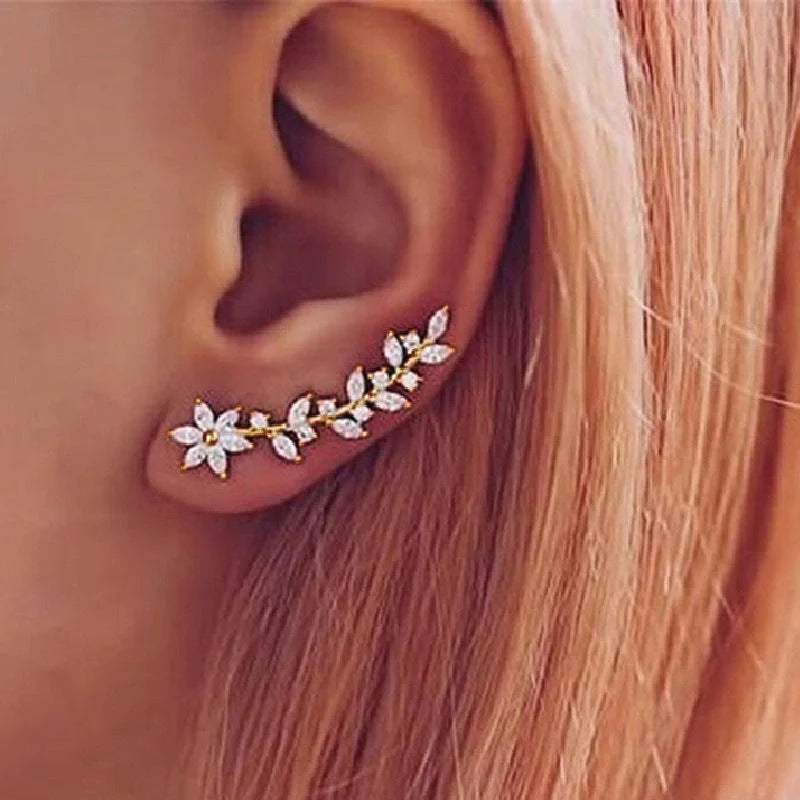 Exquisite diamond flower earrings for women in white gold, gold, and rose gold finishes
