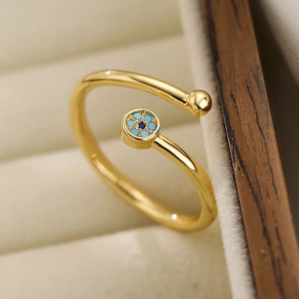 Adjustable CZ zircon cross evil eye ring for women with geometric design