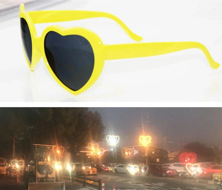 Fashionable heart-shaped light-up glasses with a built-in LED lighting system, perfect for adding a touch of love and playfulness to any occasion.