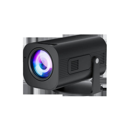 P330 portable mini projector in black or white with remote control on a table.