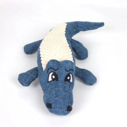 Blue corn grid plush toy for pets with biting sound function next to green and red versions.