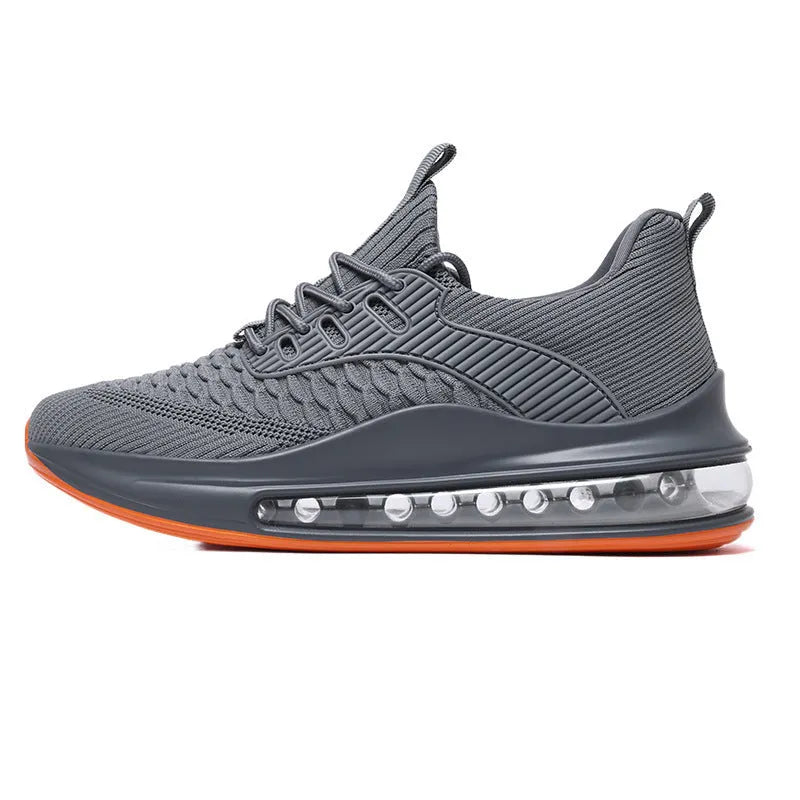Men's solid colour mesh running shoes with rubber sole and lace-up front