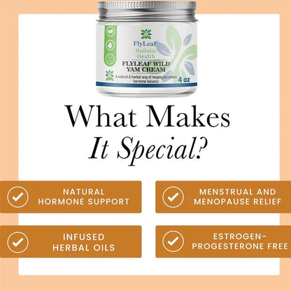 4 oz jar of Natural Formula Organic Yam Cream with Aloe Vera and Red Clover for menopause skincare