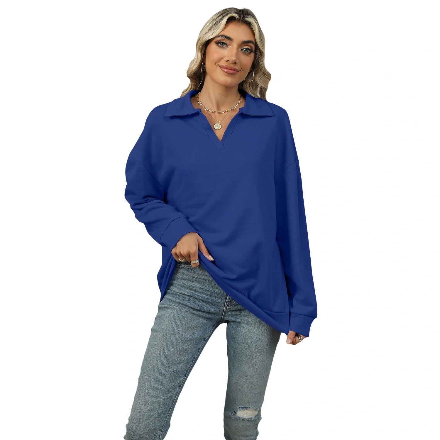 Stylish V-neck Lapel Sweatshirt for Women in various colours