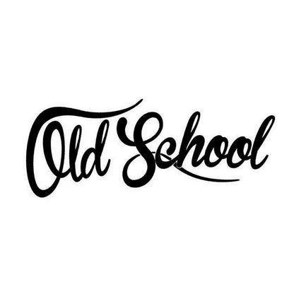 Reflective old school English car bumper sticker, 19cm x 7cm, shown in black or white.