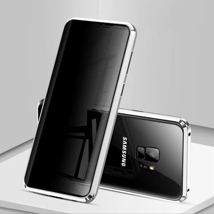 Anti-peeping magnetic clamshell phone case for Samsung Galaxy with double-sided glass protection in solid colour options