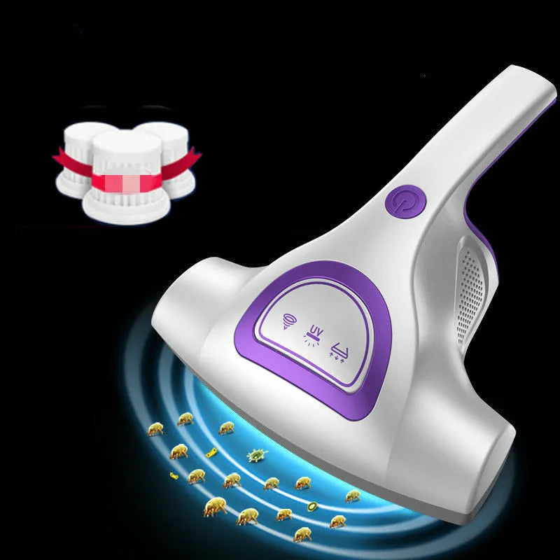 Pink handheld UV vacuum cleaner for mattress mite elimination with 0.3L capacity