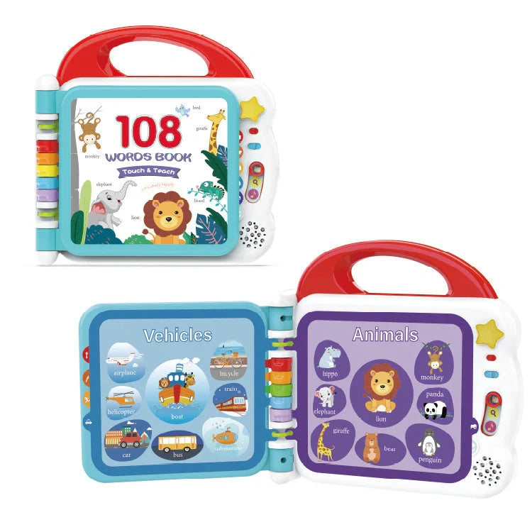 Educational English Kids Intelligent Book Learning Machine with Bluetooth in pink, red, and green