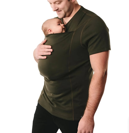 Green cotton loose fit round neck short sleeve T-shirt laid flat.