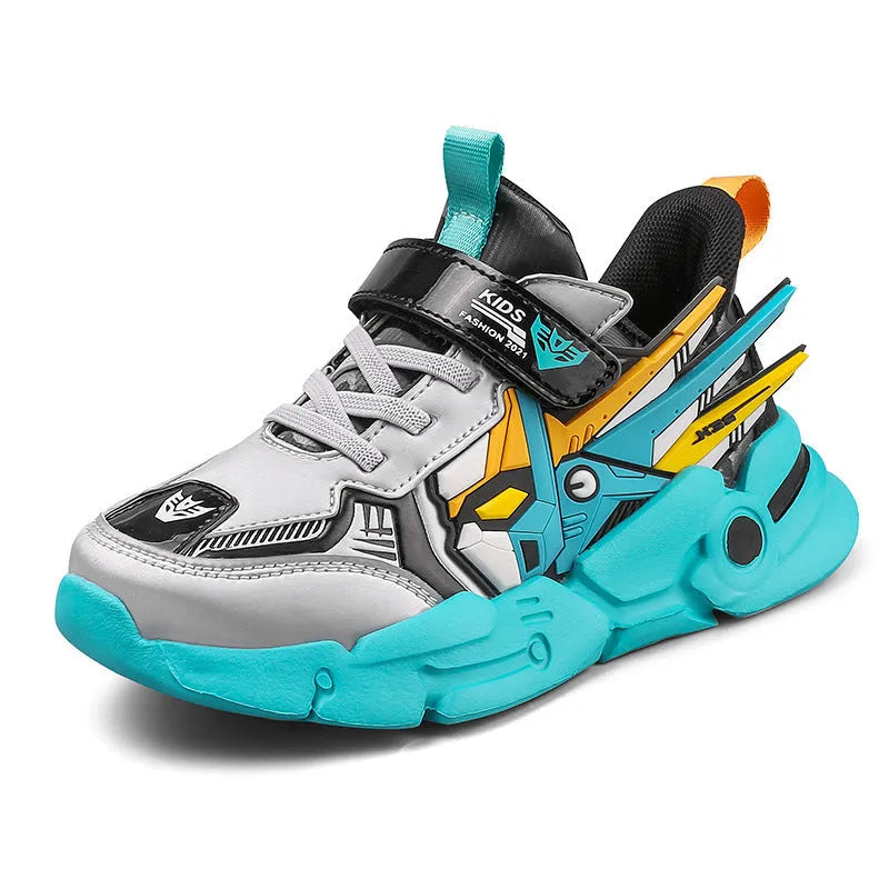 Children's artificial leather running shoes with Velcro closure and rubber soles in three colour options