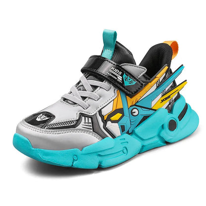 Children's artificial leather running shoes with Velcro closure and rubber soles in three colour options