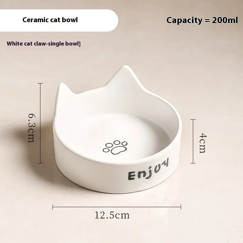 Porcelain cat bowl with cat ear design in 2-in-1 configuration for food and water