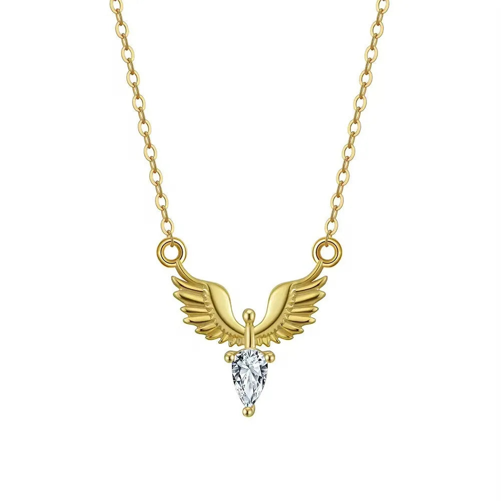 Adjustable sterling silver eagle pendant necklace with O-ring chain in white gold or yellow gold finish