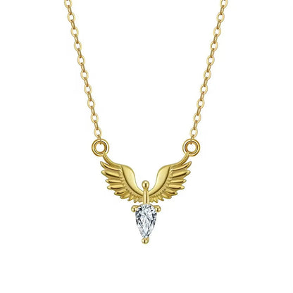Adjustable sterling silver eagle pendant necklace with O-ring chain in white gold or yellow gold finish