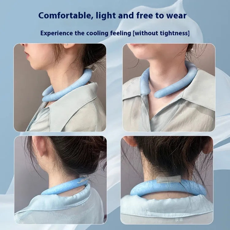 PVC fabric hanging ice cooling neck ring in blue colour for outdoor sports heatstroke prevention.