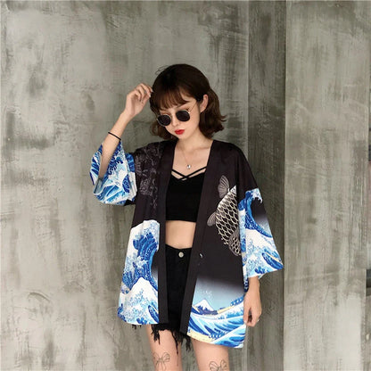 Stylish summer sun protection cotton shirt with geometric pattern