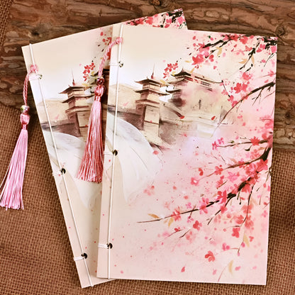 Watercolour retro Chinese line-bound notebook with ancient thread binding in Azalea colour