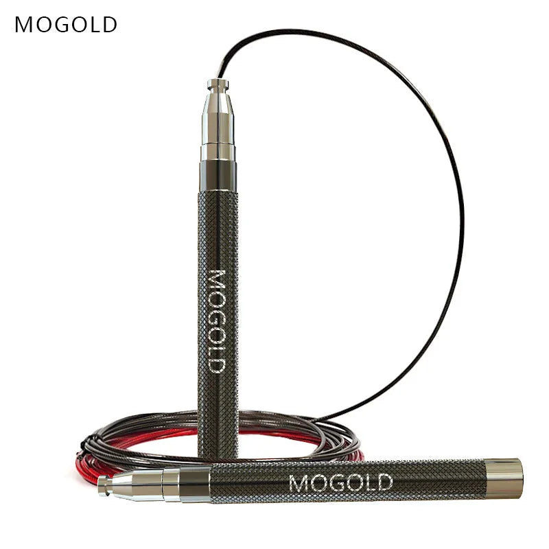 Sports skipping rope with aluminium alloy handles, PVC wire rope, 16mm handle, 2.5mm rope, 3m length, black blue or red.