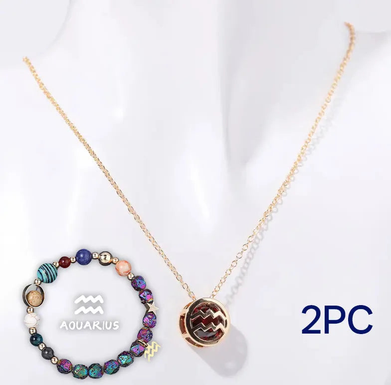 Natural stone bead necklace and matching bracelet set on display