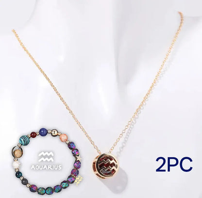 Natural stone bead necklace and matching bracelet set on display