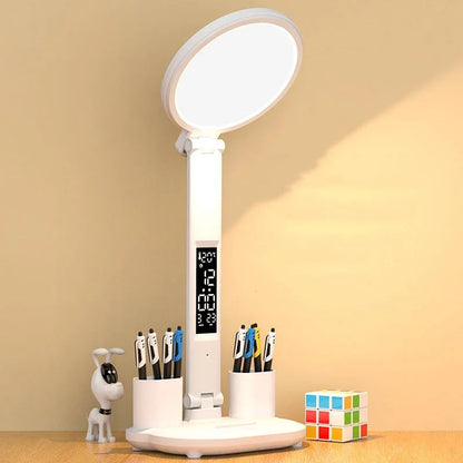 Multifunctional LED desk lamp with USB charging, adjustable brightness, and integrated fan for cooling and air circulation