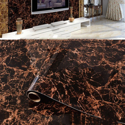 Elegant imitation marble furniture wallpaper with waterproof and heat-resistant properties for easy kitchen, bathroom, and home decor updates