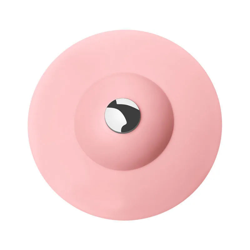 UFO-style silicone press sink drain cover in white, pink, gray, blue, and green