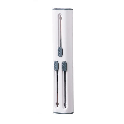 Black and white plastic earbud cleaning pen with a brush for headphones and mobile phones