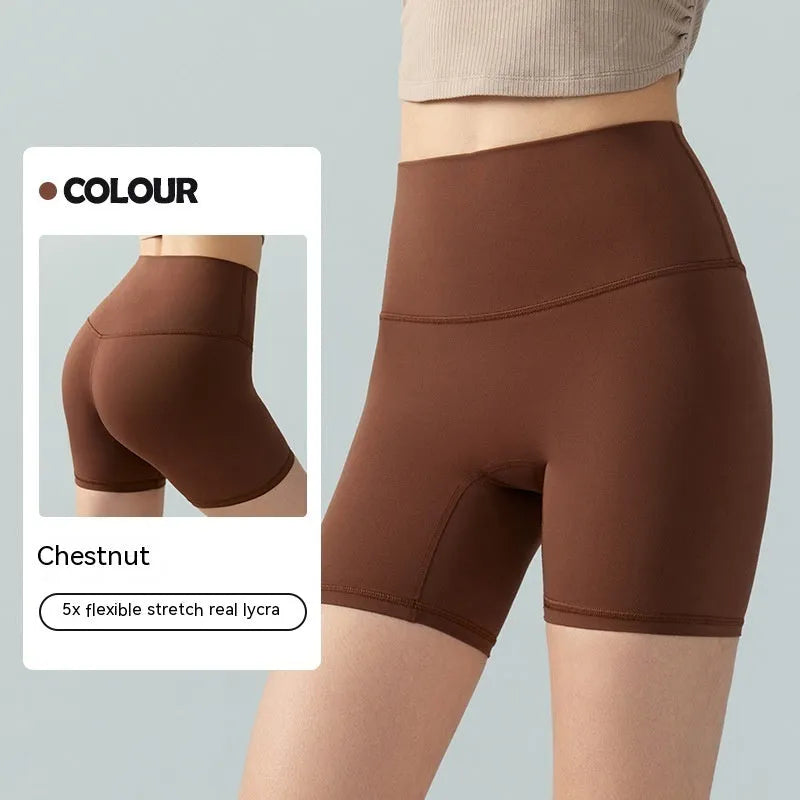 Women's high-waist Lycra yoga shorts in leaf green for yoga and fitness